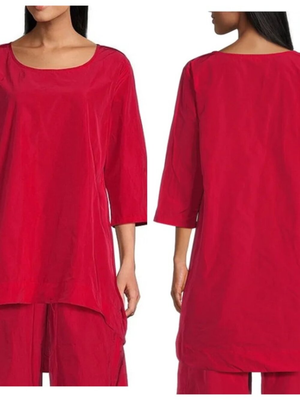 NWT Bryn Walker Red High-Low Tunic Top Woven 3/4 Sleeve Oversize XL